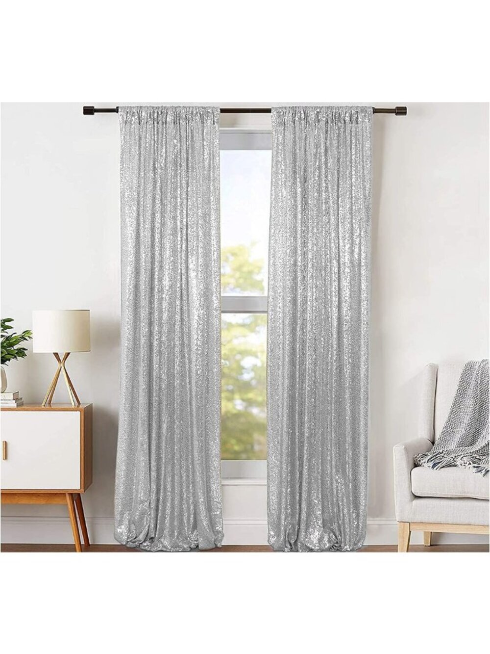 Sparkly Silver Sequin Backdrop Curtains 2ft x 8ft - Glitter Photo Booth Drapes